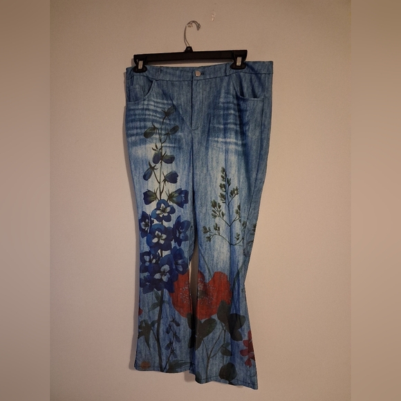 Pants - Floral Print Blue Pants